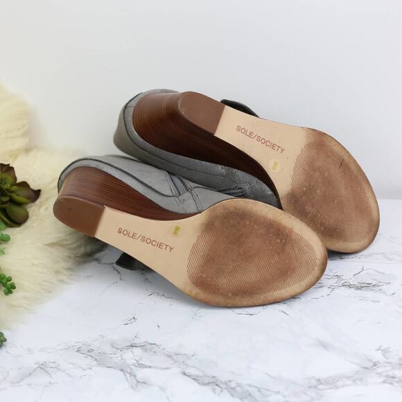 Sole Society Pegie Gray Metallic Leather Wedge Boots Twist Knot Size 9 Women's - Picture 6 of 6